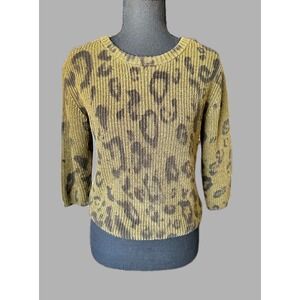 525 America Womens Olive Green Black Leopard Print Cotton Shaker Knit Sweater XL